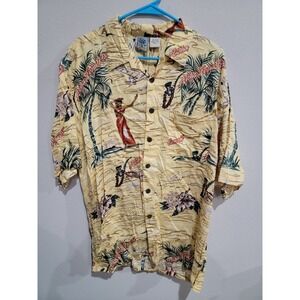 Gotcha Sport Yellow Hawaiian Rayon Button Aloha Shirt Mens L USA Made Vintage